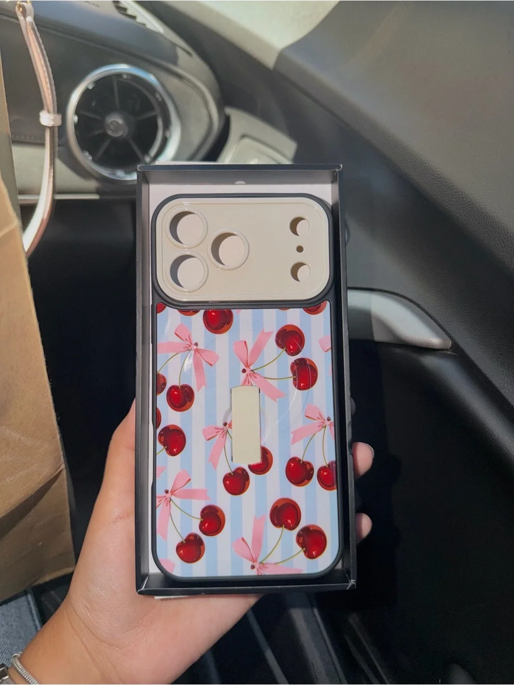 Cherry Pattern Phone Case with Kickstand - Pink & Blue 17 pro max